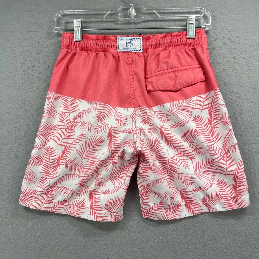 Southern Tide Swim Trunks Boys Medium Coral Palm Print The Skipjack Beach Shorts
